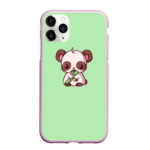 Чехол iPhone 11 Pro матовый Пандочка с бамбуком / 3D-Розовый – фото 1