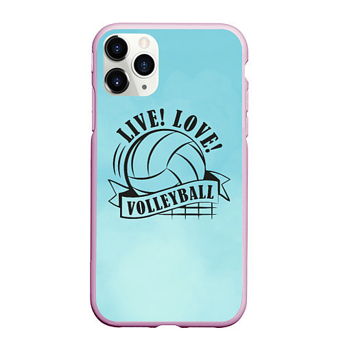 Чехол iPhone 11 Pro матовый LIVE! LOVE! VOLLEYBALL! / 3D-Розовый – фото 1