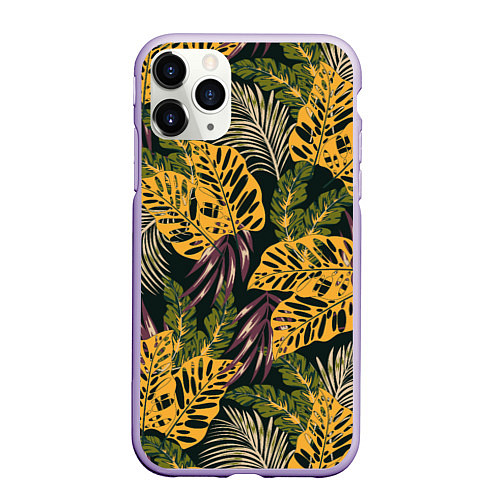 Чехол iPhone 11 Pro матовый Тропический лес / 3D-Светло-сиреневый – фото 1