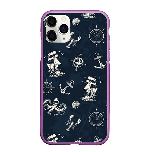 Чехол iPhone 11 Pro матовый Nautical art / 3D-Фиолетовый – фото 1