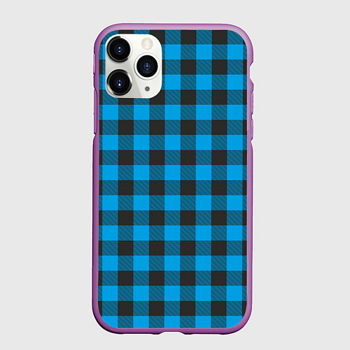 Чехол iPhone 11 Pro матовый Голубая клетка / 3D-Фиолетовый – фото 1
