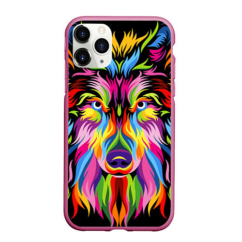 Чехол iPhone 11 Pro матовый Neon wolf / 3D-Малиновый – фото 1