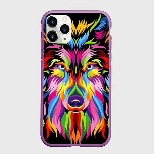 Чехол iPhone 11 Pro матовый Neon wolf / 3D-Фиолетовый – фото 1