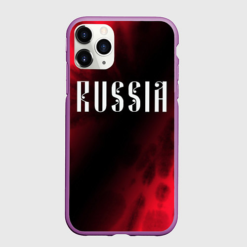 Чехол iPhone 11 Pro матовый RUSSIA РОССИЯ / 3D-Фиолетовый – фото 1