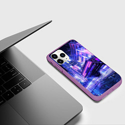 Чехол iPhone 11 Pro матовый Cyberpunk city, цвет: 3D-фиолетовый — фото 2