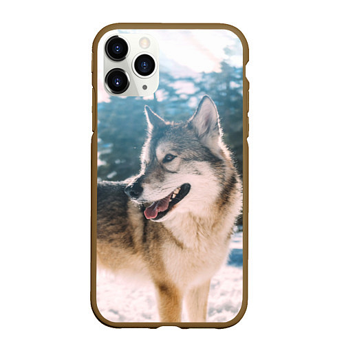 Чехол iPhone 11 Pro матовый Волк и снег / 3D-Коричневый – фото 1