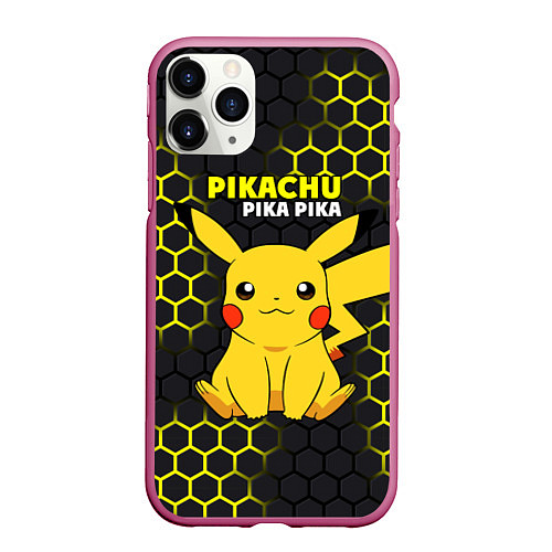 Чехол iPhone 11 Pro матовый Pikachu Pika Pika / 3D-Малиновый – фото 1