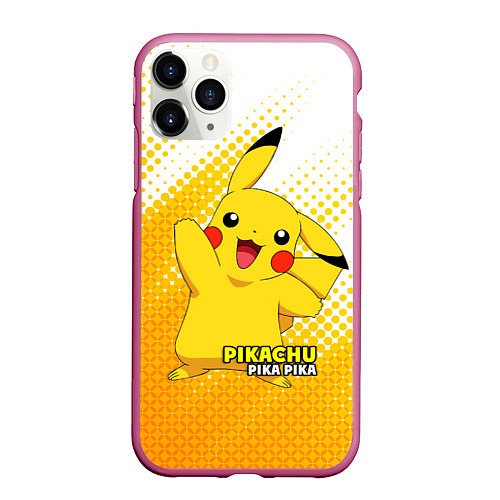 Чехол iPhone 11 Pro матовый Pikachu Pika Pika / 3D-Малиновый – фото 1