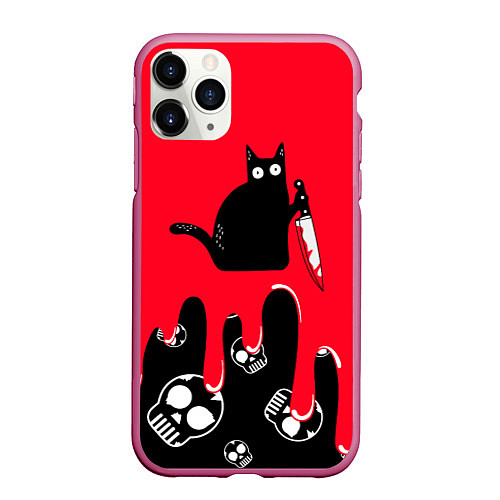 Чехол iPhone 11 Pro матовый WHAT CAT / 3D-Малиновый – фото 1