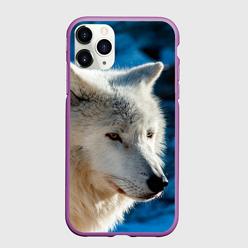 Чехол iPhone 11 Pro матовый Волк на черном фоне / 3D-Фиолетовый – фото 1