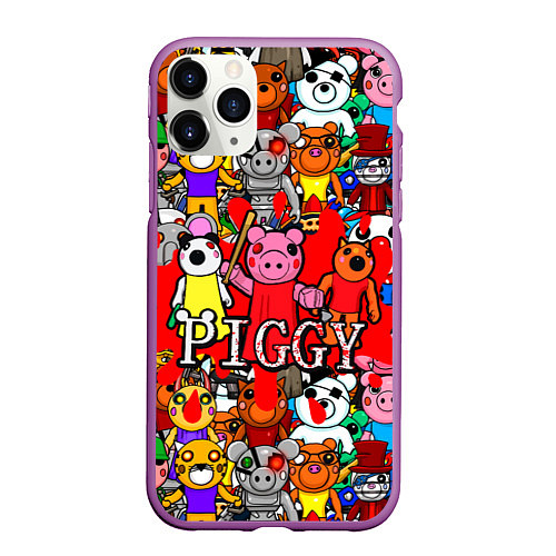 Чехол iPhone 11 Pro матовый ROBLOX PIGGY / 3D-Фиолетовый – фото 1