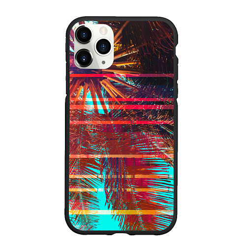 Чехол iPhone 11 Pro матовый Palm glitch art / 3D-Черный – фото 1