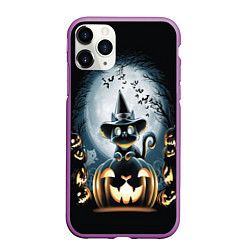 Чехол iPhone 11 Pro матовый Хэллоуин Кот, цвет: 3D-фиолетовый