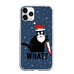 Чехол iPhone 11 Pro матовый What Cat Новый Год, цвет: 3D-белый