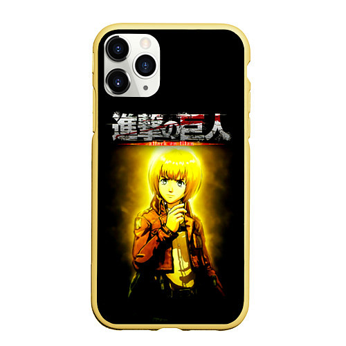Чехол iPhone 11 Pro матовый Атака на титанов / 3D-Желтый – фото 1