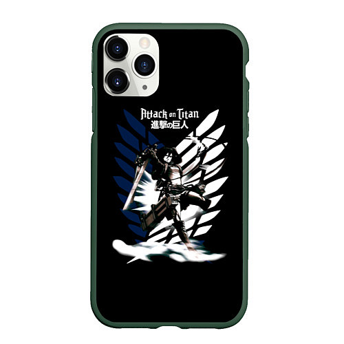 Чехол iPhone 11 Pro матовый Атака на титанов / 3D-Темно-зеленый – фото 1