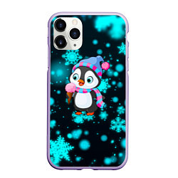 Чехол iPhone 11 Pro матовый Новогодний пингвин, цвет: 3D-светло-сиреневый