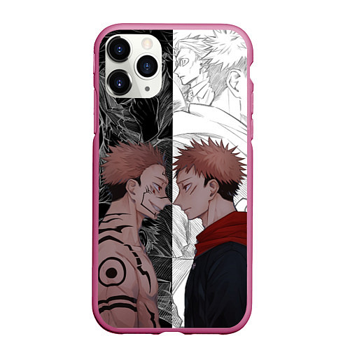 Чехол iPhone 11 Pro матовый Jujutsu Kaisen Сукуна х Юдзи / 3D-Малиновый – фото 1