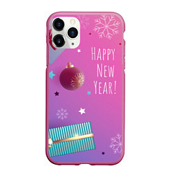 Чехол iPhone 11 Pro матовый Happy New Year!, цвет: 3D-малиновый