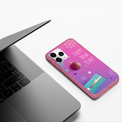 Чехол iPhone 11 Pro матовый Happy New Year!, цвет: 3D-малиновый — фото 2