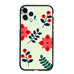 Чехол iPhone 11 Pro матовый Цветы, ягоды, листья