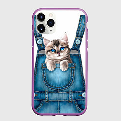 Чехол iPhone 11 Pro матовый КОТЕНОК В КАРМАНЕ, цвет: 3D-фиолетовый