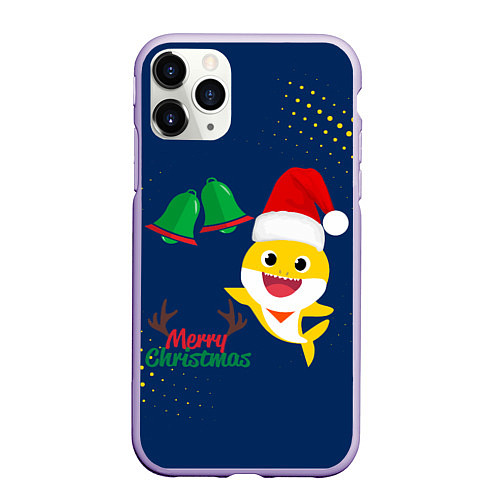 Чехол iPhone 11 Pro матовый MERRY SHRISTMAS BABY SHARK / 3D-Светло-сиреневый – фото 1