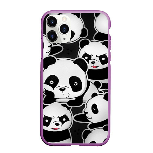 Чехол iPhone 11 Pro матовый Смешные панды / 3D-Фиолетовый – фото 1