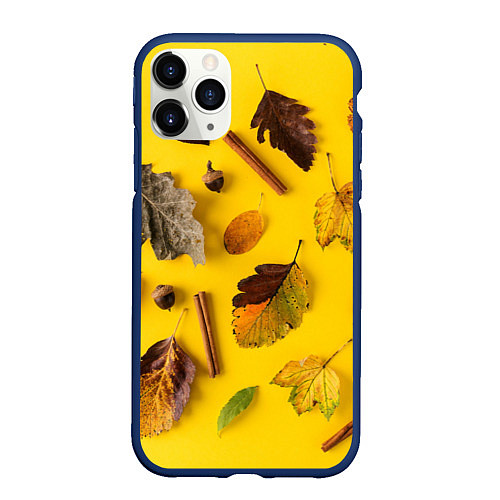 Чехол iPhone 11 Pro матовый Гербарий / 3D-Тёмно-синий – фото 1