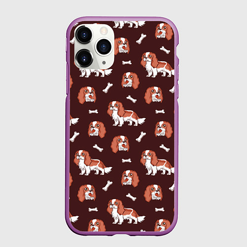 Чехол iPhone 11 Pro матовый Спаниели / 3D-Фиолетовый – фото 1