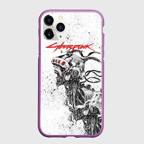 Чехол iPhone 11 Pro матовый CYBERPUNK 2077 / 3D-Фиолетовый – фото 1
