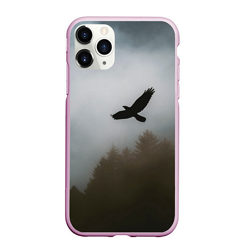 Чехол iPhone 11 Pro матовый Орёл над лесом / 3D-Розовый – фото 1