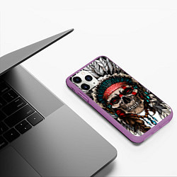 Чехол iPhone 11 Pro матовый Череп индейца, цвет: 3D-фиолетовый — фото 2