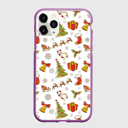 Чехол iPhone 11 Pro матовый Новогодний фон / 3D-Фиолетовый – фото 1