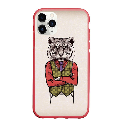 Чехол iPhone 11 Pro матовый ХИПСТЕР ТИГР / 3D-Красный – фото 1