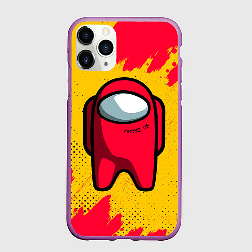 Чехол iPhone 11 Pro матовый AMONG US - КРАСНЫЙ / 3D-Фиолетовый – фото 1