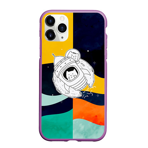 Чехол iPhone 11 Pro матовый Космический кот / 3D-Фиолетовый – фото 1