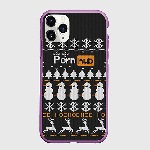 Чехол iPhone 11 Pro матовый Christmas PornHub / 3D-Фиолетовый – фото 1
