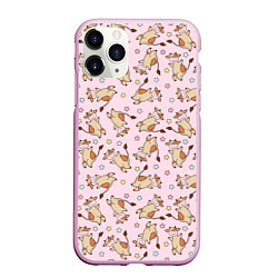 Чехол iPhone 11 Pro матовый Фон с бычками, цвет: 3D-розовый