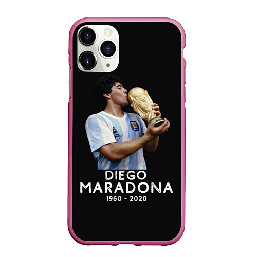 Чехол iPhone 11 Pro матовый Diego Maradona / 3D-Малиновый – фото 1
