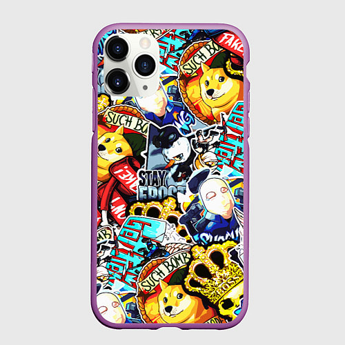 Чехол iPhone 11 Pro матовый CS GO STICKERBOMBING / 3D-Фиолетовый – фото 1