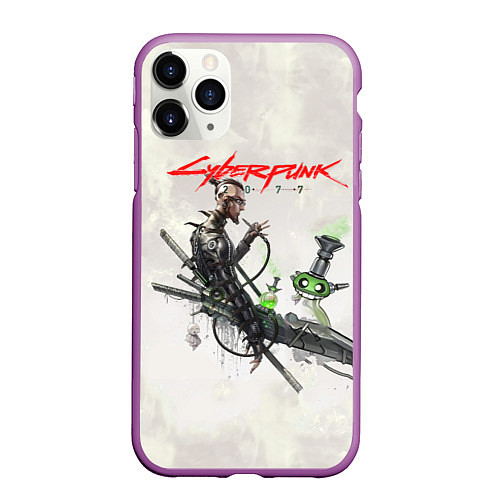 Чехол iPhone 11 Pro матовый CYBERPUNK 2077 / 3D-Фиолетовый – фото 1