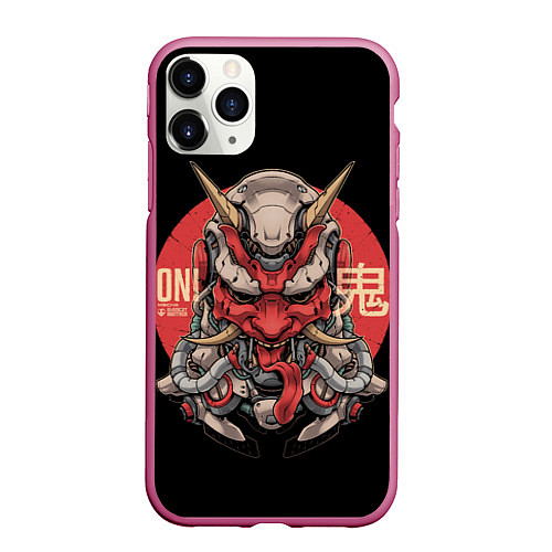 Чехол iPhone 11 Pro матовый Cyber Oni Samurai / 3D-Малиновый – фото 1