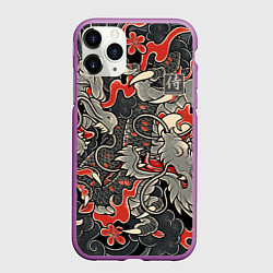 Чехол iPhone 11 Pro матовый Самурай Якудза, драконы, цвет: 3D-фиолетовый