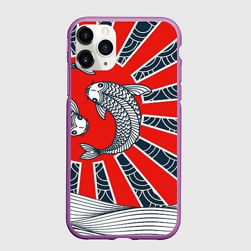 Чехол iPhone 11 Pro матовый Карпы Кои / 3D-Фиолетовый – фото 1