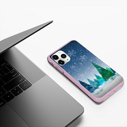 Чехол iPhone 11 Pro матовый Снежинки в лесу, цвет: 3D-розовый — фото 2