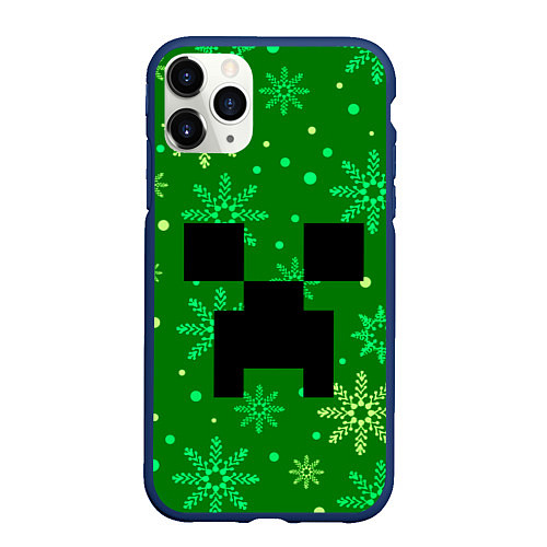 Чехол iPhone 11 Pro матовый ЗИМНИЙ MINECRAFT / 3D-Тёмно-синий – фото 1
