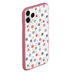 Чехол iPhone 11 Pro матовый Снежинки, цвет: 3D-малиновый — фото 2