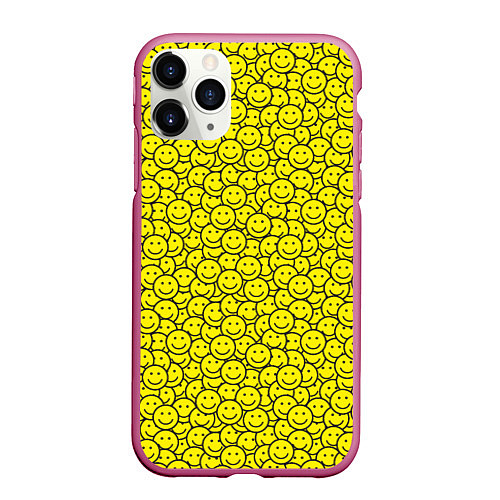 Чехол iPhone 11 Pro матовый Смайлики / 3D-Малиновый – фото 1