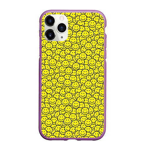 Чехол iPhone 11 Pro матовый Смайлики / 3D-Фиолетовый – фото 1